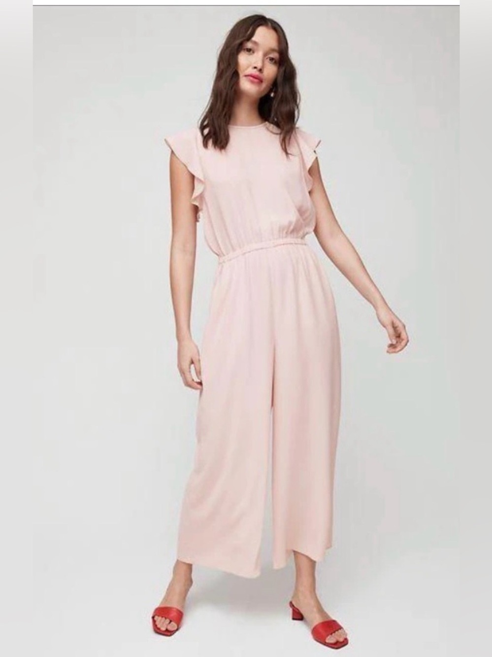 NEW Wilfred Fleurette Jumpsuit Ruffled Flutter Sleeve Cropped Wide Leg Culotte